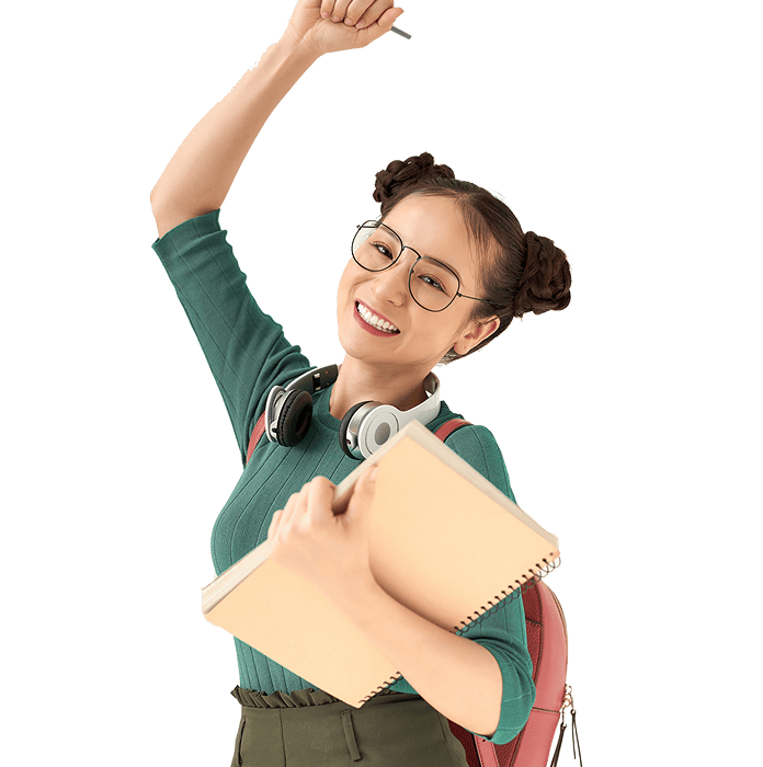 beautiful student girl wearing backpack holding notebook isolated white background 1